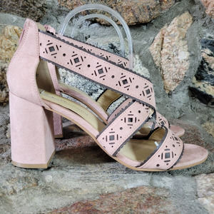 CL by Laundry Pink Block Heel Laser Cut Sandals